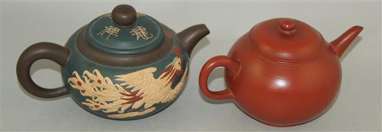 Two Chinese Yixing pottery teapots and covers, 19th and 20th century, 17cm